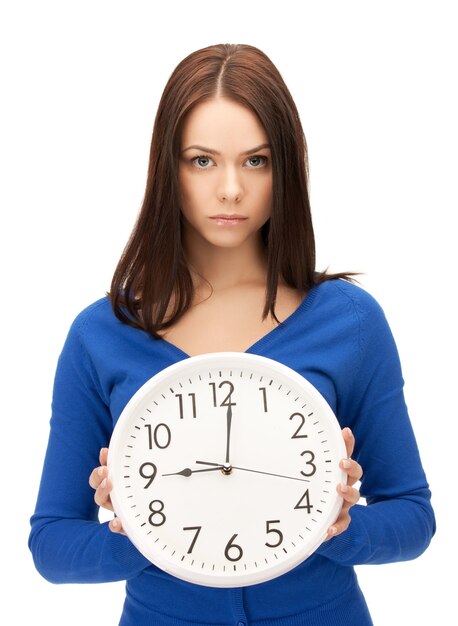 bright picture of woman holding big clock