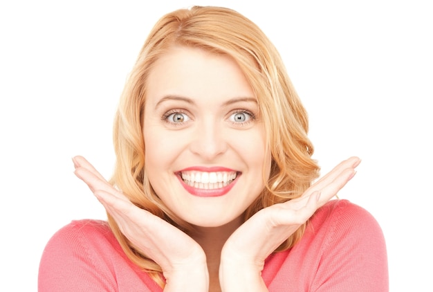 bright picture of woman with expression of surprise