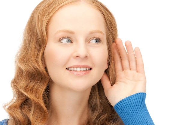 bright picture of young woman listening gossip