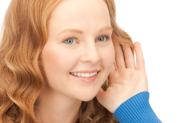 bright picture of young woman listening gossip