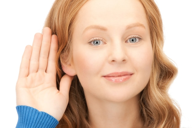 bright picture of young woman listening gossip