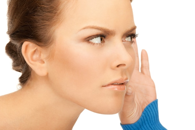 bright picture of young woman listening gossip