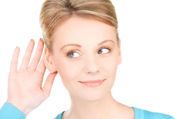 bright picture of young woman listening gossip