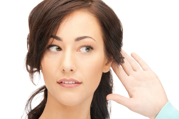 bright picture of young woman listening gossip