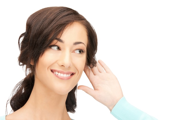 bright picture of young woman listening gossip