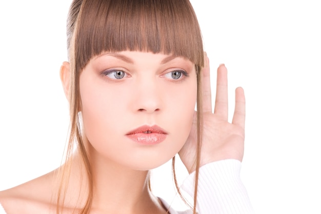 bright picture of young woman listening gossip