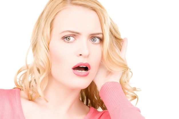 bright picture of young woman listening gossip