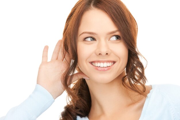 bright picture of young woman listening gossip