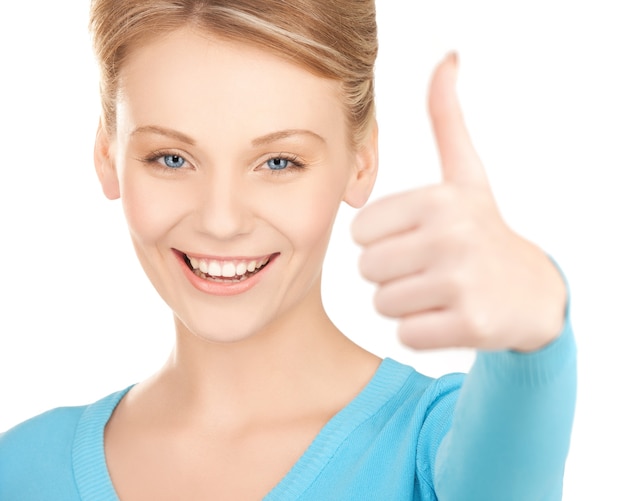 bright picture of young woman with thumbs up