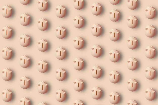 Bright piggy bank pattern on beige background