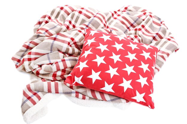 Bright pillow and plaid isolated on white