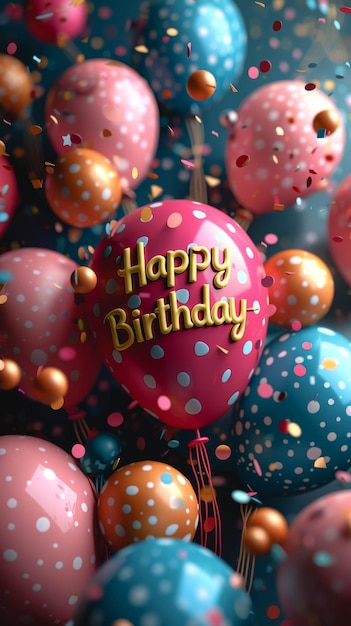 Bright pink and blue balloons with the inscription happy birthday