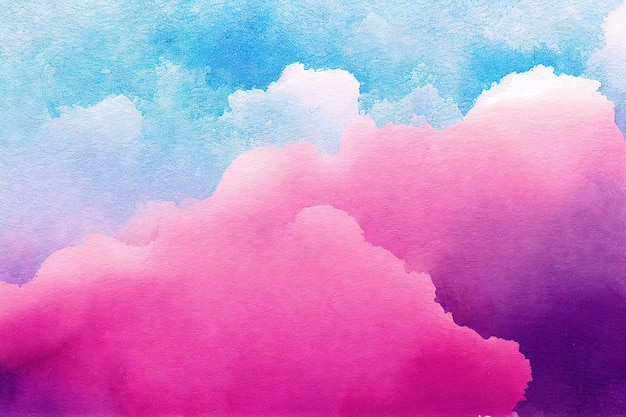 Photo bright pink and blue watercolor clouds background digital illustration