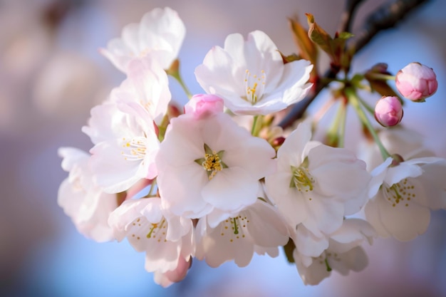 A bright pink cherry blossom tree in a natural springtime background