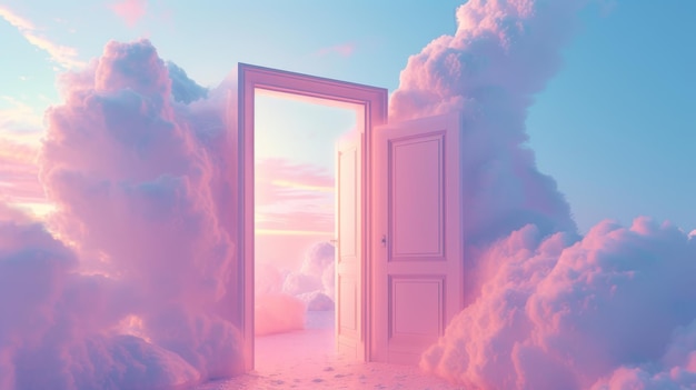 bright pink door and clouds in the sky