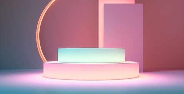 A bright pink and orange light is on a stand with a large letter e on it.