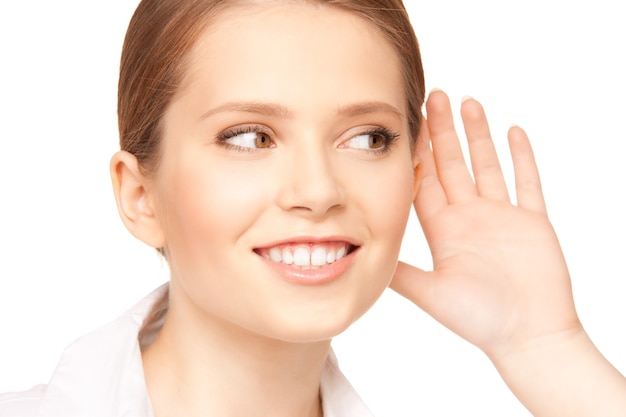 bright Portrait of teenage girl listening gossip