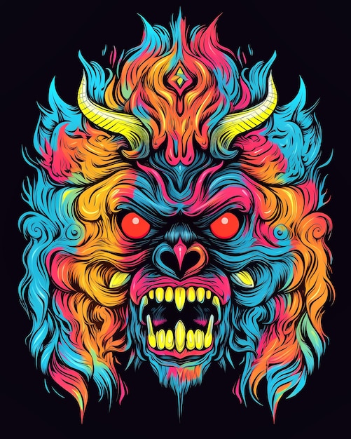 Bright psychedelic monster poster Horror poster mystical head psychedelic monster AI Generated
