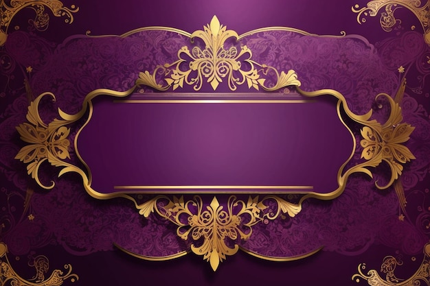 豪華な金の装飾が施された明るい紫色のバナーと、テキストとロゴ用の大きな空の場所