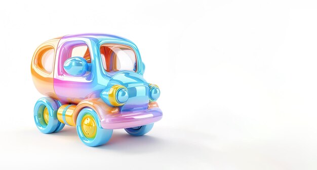 Bright rainbow toy truck in 3d style Copy space for text