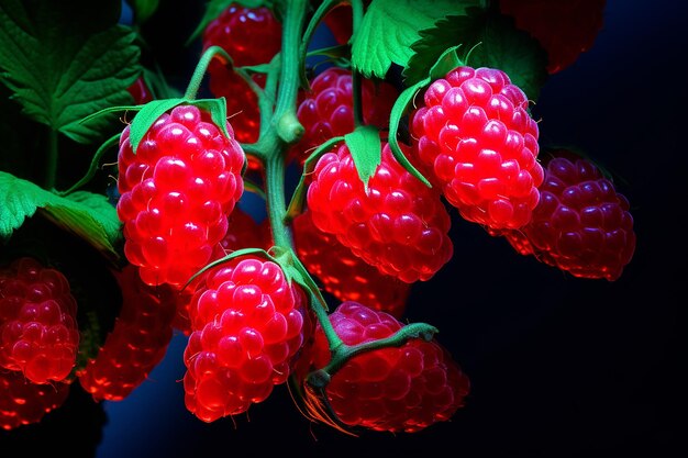 Foto raspberry luminoso in luce fluorescente vivace