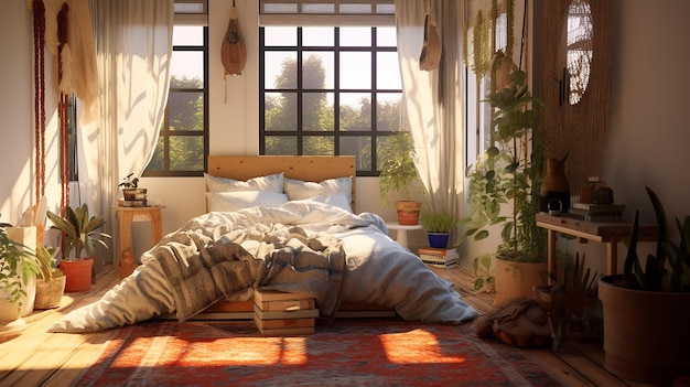 Bright and Realistic Bedroom Scene Detailed Light Colors