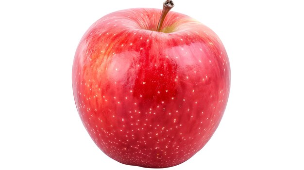 Photo a bright red apple with a smooth glossy skin the apple is slightly round with a small stem at the top the apple is isolated on a white background