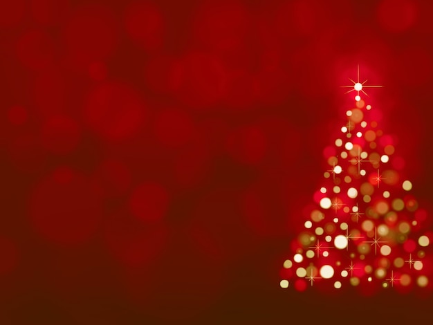 Photo bright red background defocused with lit christmas tree