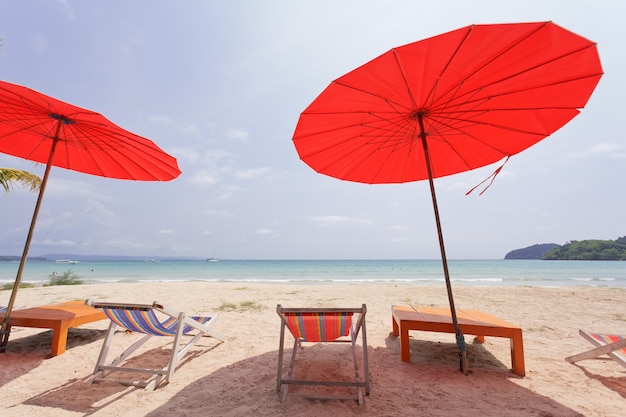 Bright red color umbrella on beach