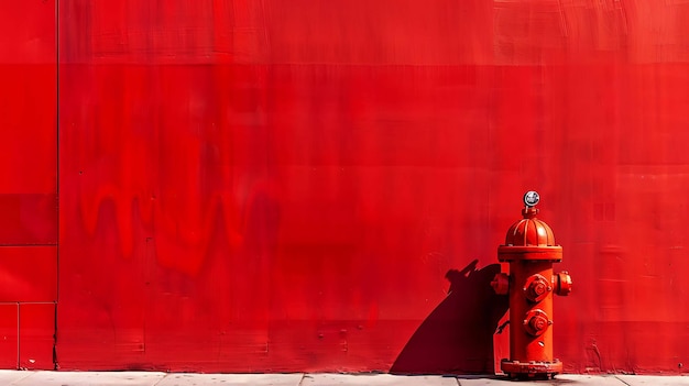 Photo a bright red fire hydrant stands in front of a solid red wall