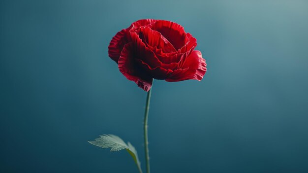 Bright Red Flower Against Blue Background