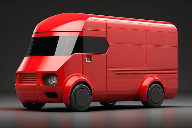 Bright red futuristic cargo van of future with white roof insulated on gray background