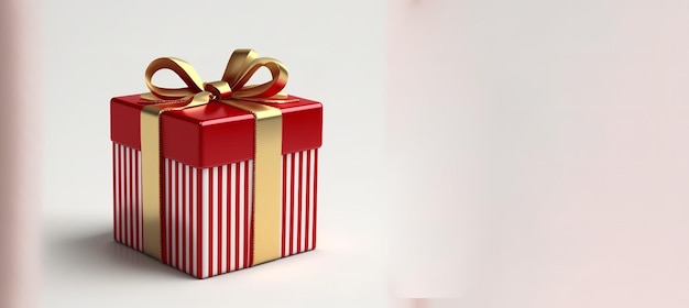 Bright red gift box on white and wooden background with copy space for text Generative Ai