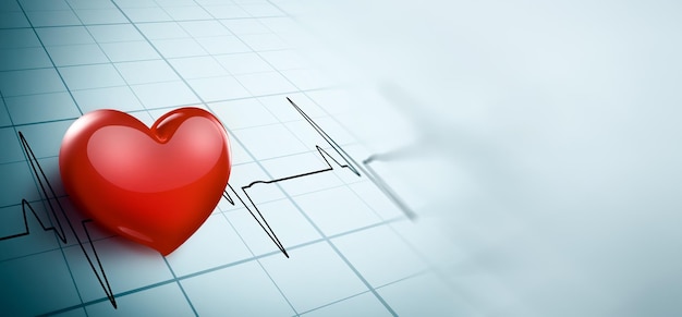 Ярко-красное сердце с графическим фоном электрокардиограммы медицинское образование