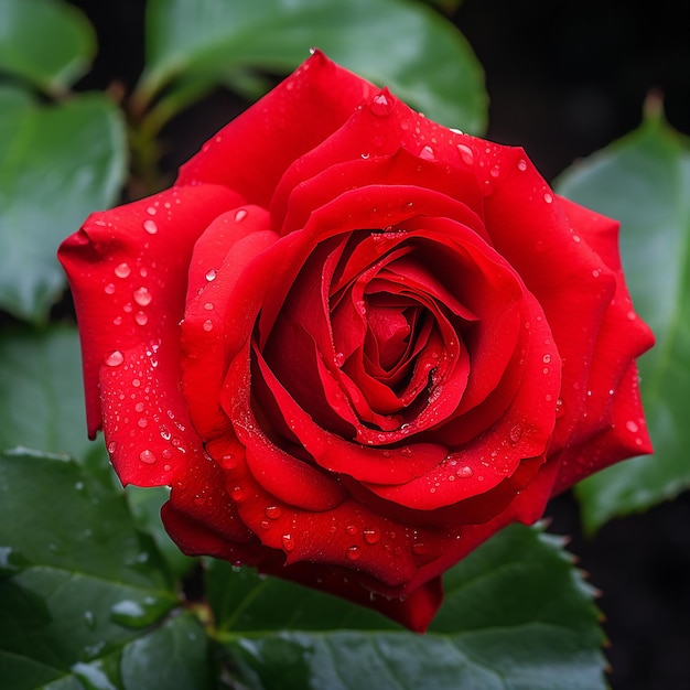 Bright Red Rose in Dramatic Contrast