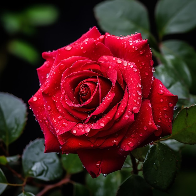 Bright Red Rose in Dramatic Contrast