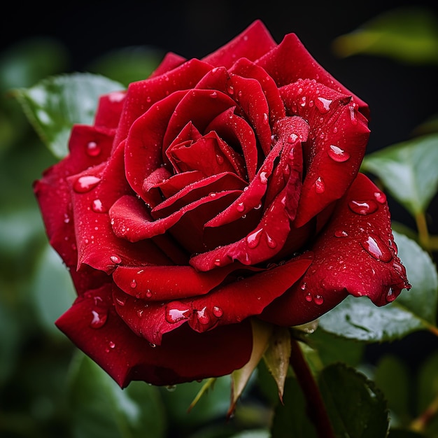 Bright Red Rose in Dramatic Contrast