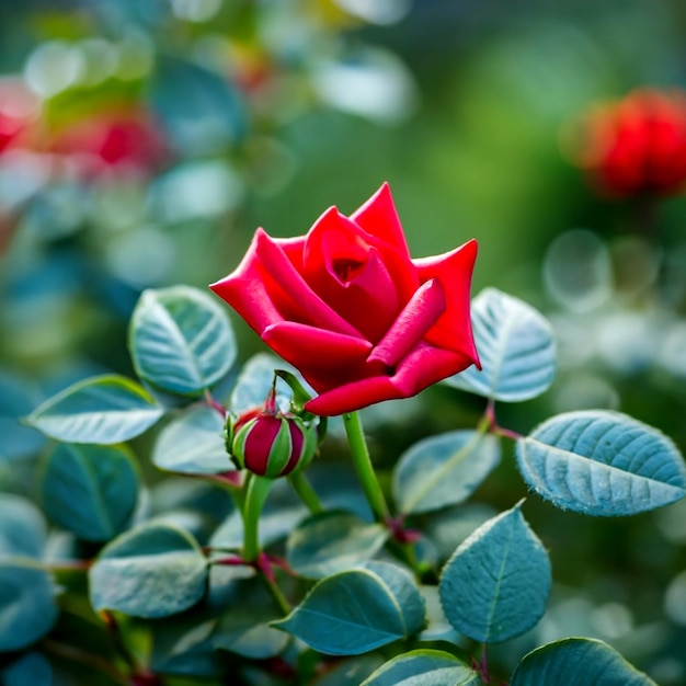 bright red rose in the garden AI_Generated