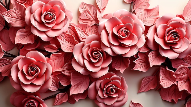 Bright red rose seamless flower for wall tiles design 3d illustration