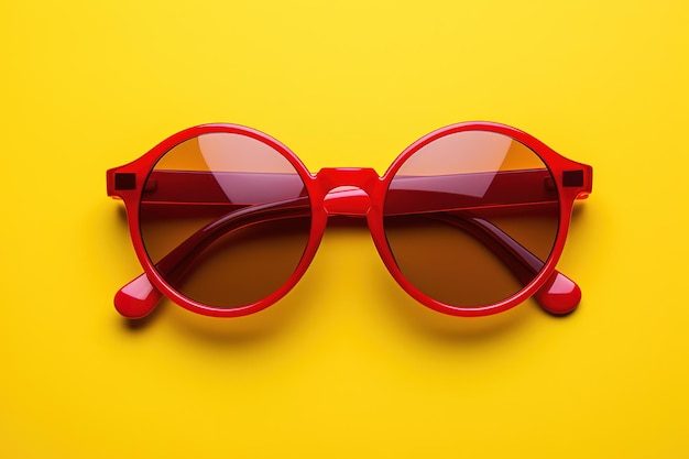 A bright red sunglasses with a clear lens and a red frame