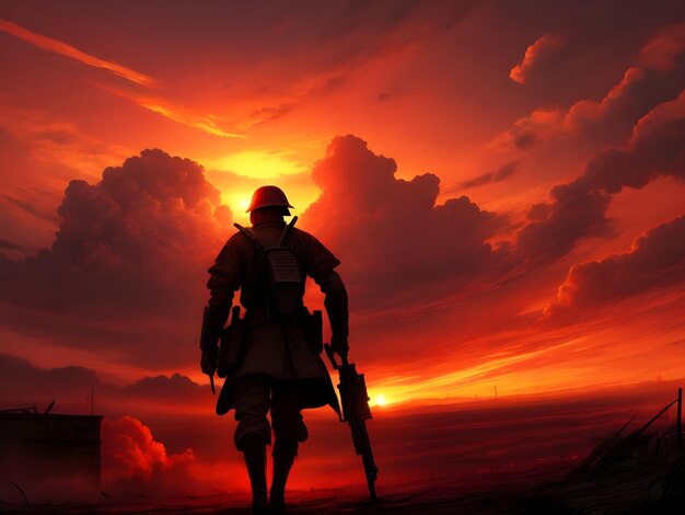 Bright red sunset War battle warrior world apocalypse