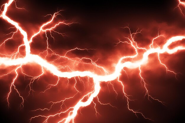 Photo a bright red thunder lightning bolt piercing through a dark sky