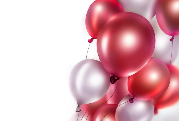 Bright red and white balloons on white