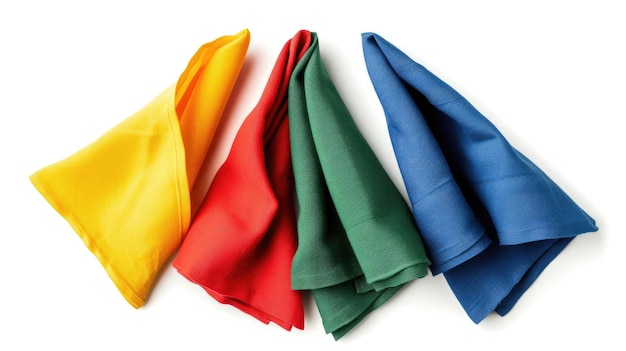Bright red yellow green blue napkins on white