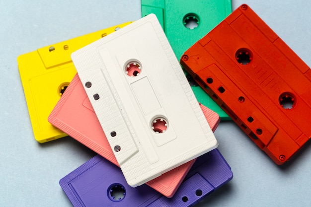 Bright retro cassette tapes