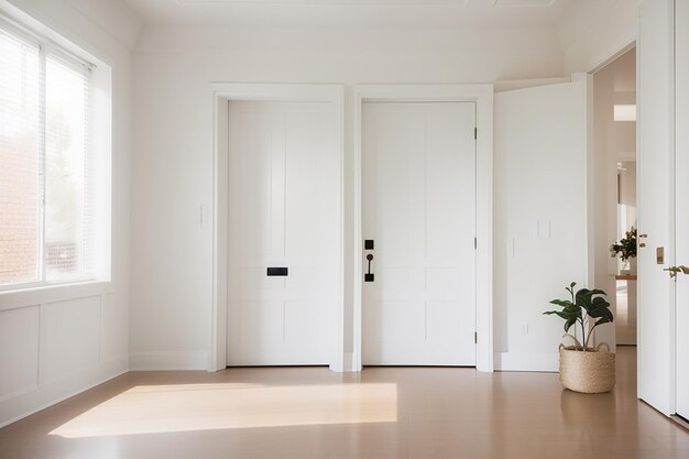 A bright room with a white door