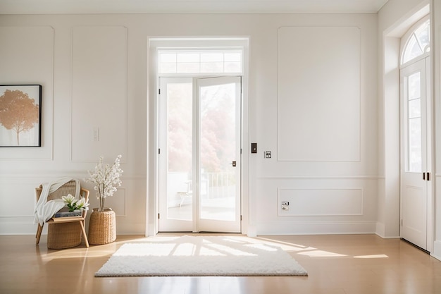 A bright room with a white door