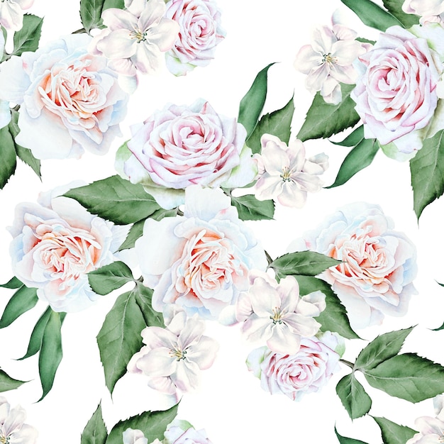 Bright seamless pattern with flowers. Rose. Hand drawn.