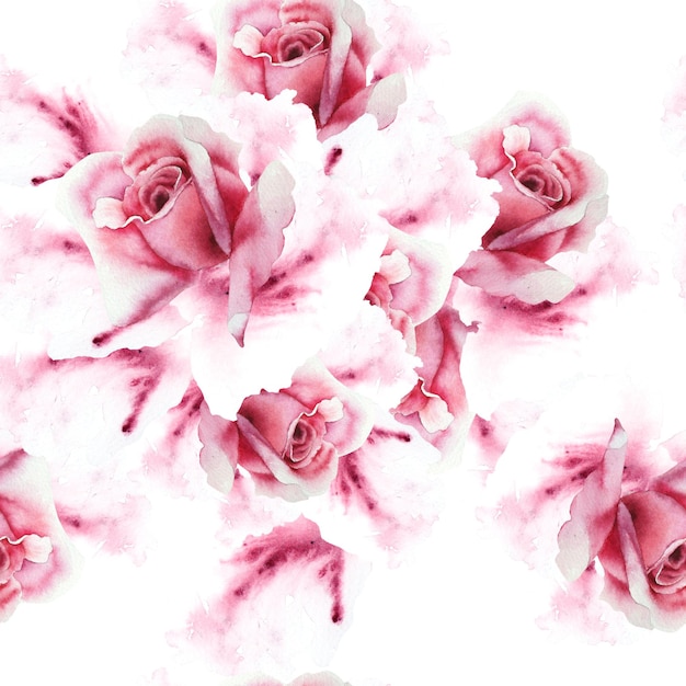 Foto motivo luminoso senza cuciture con fiori illustrazione ad acquerello rosa disegnata a mano