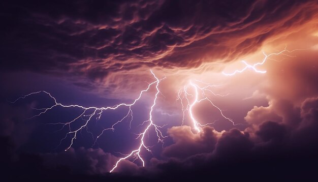 写真 明るい空 暗い嵐の雲 活発な雷 壮大な自然の力 aiによって生成された